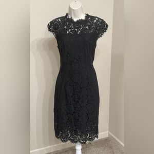 Merokeety Women’s Black Floral Lace Overlay Crew Neck Knee Bodycon Dress s M